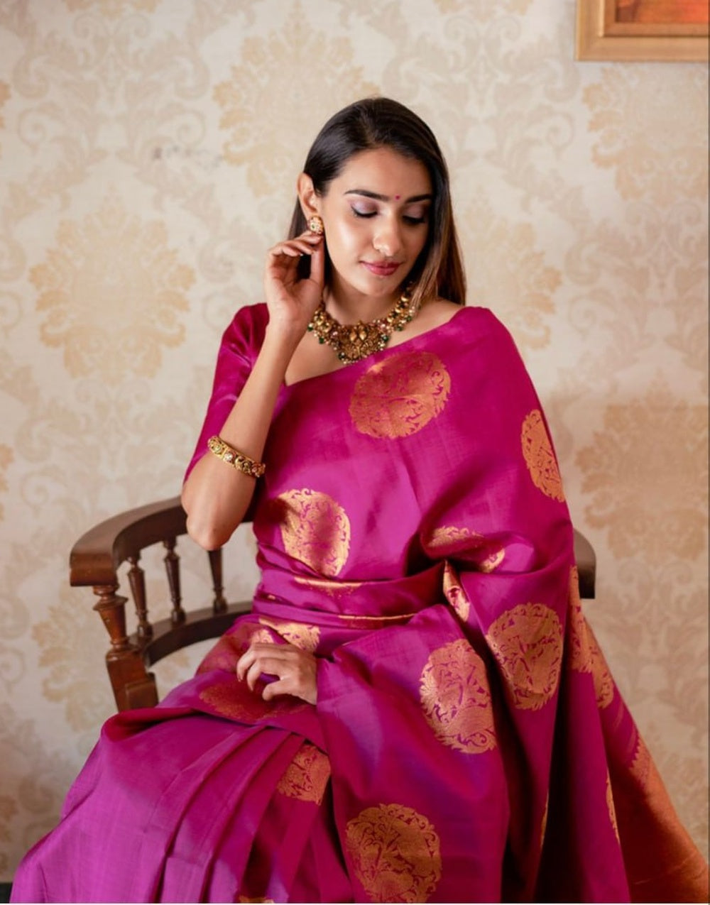 Dark Pink Soft Banarasi Silk Saree With Zari Weaving Work