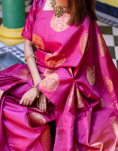 Dark Pink Soft Banarasi Silk Saree With Zari Weaving Work