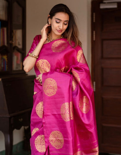 Dark Pink Soft Banarasi Silk Saree With Zari Weaving Work