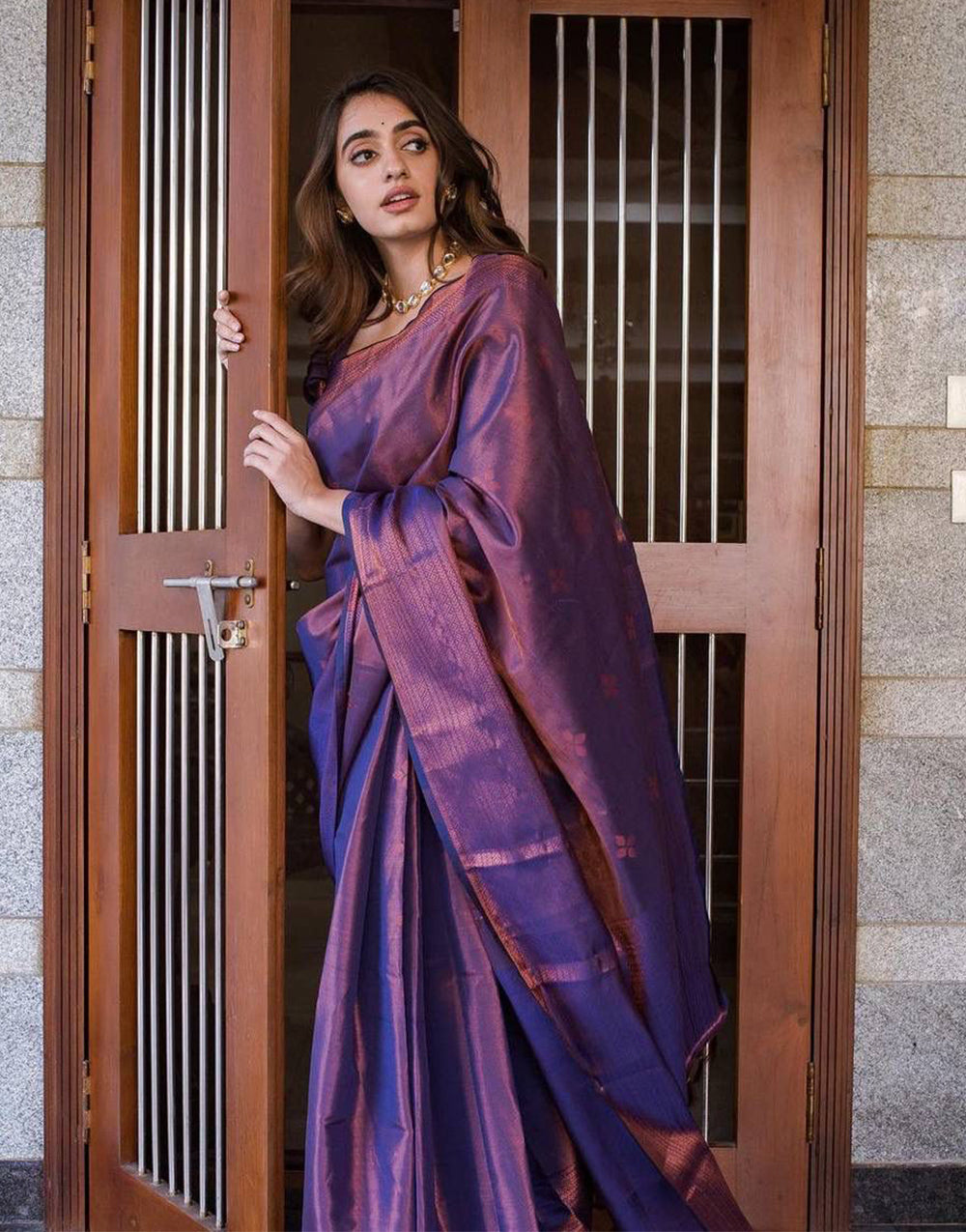 Purple Banarasi Soft Silk Saree With Weaving Work