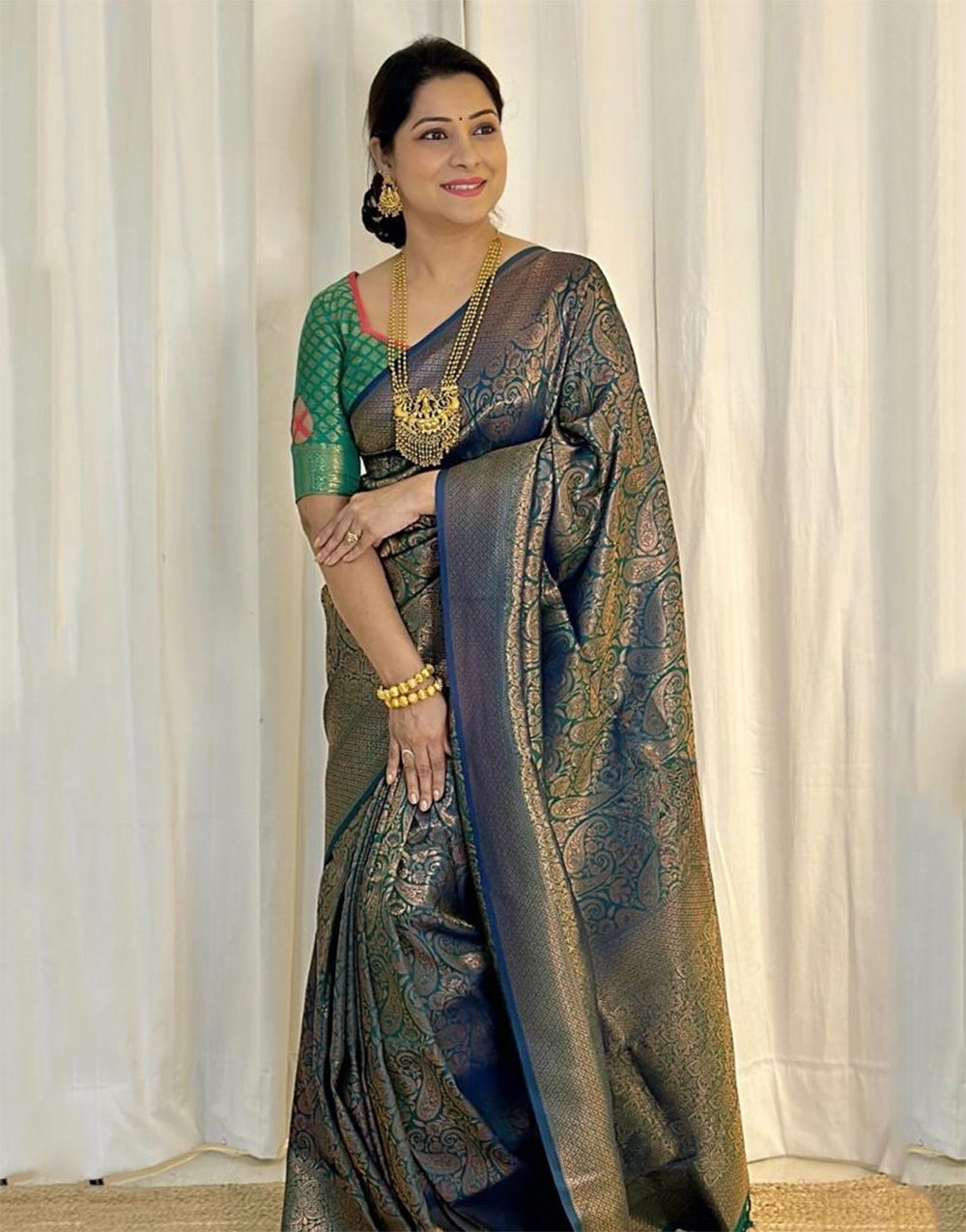 Teal Green Banarasi Soft Silk Saree With Weaving Work