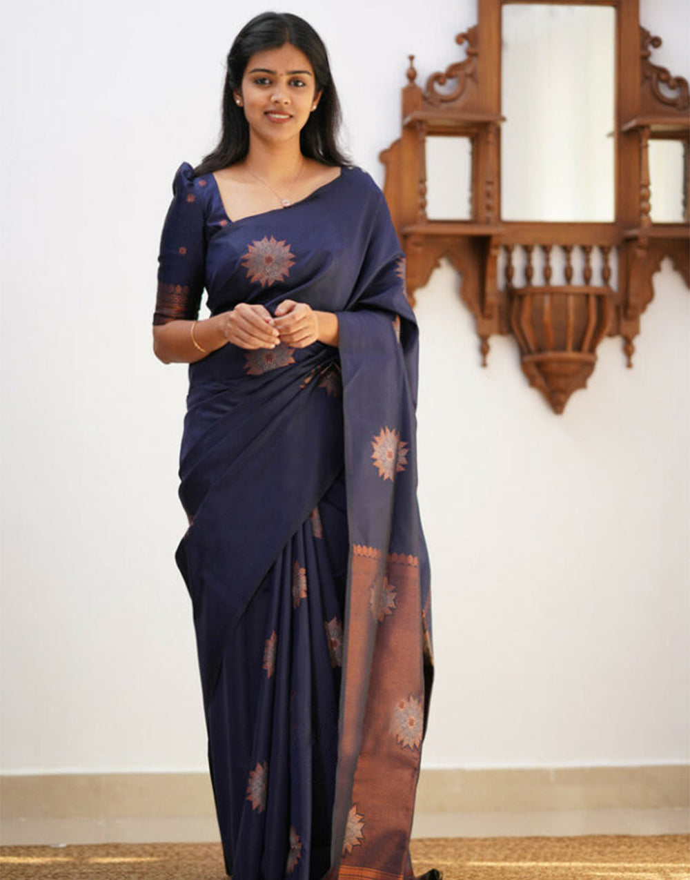 Navy Blue Banarasi Silk Saree With Weaving work – Sareewave