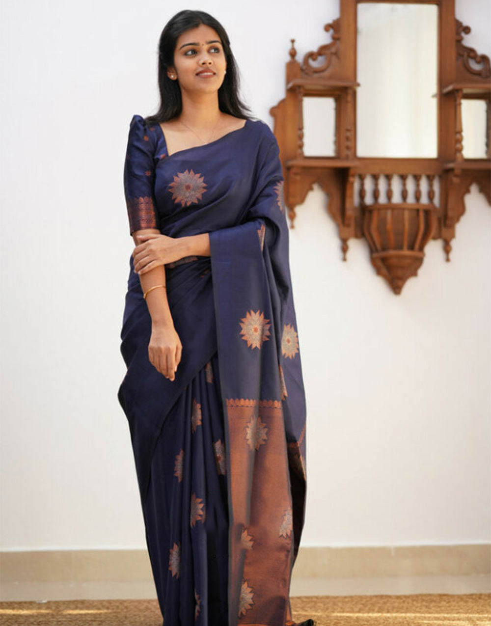 Navy Blue Banarasi Silk Saree With Weaving work – Sareewave