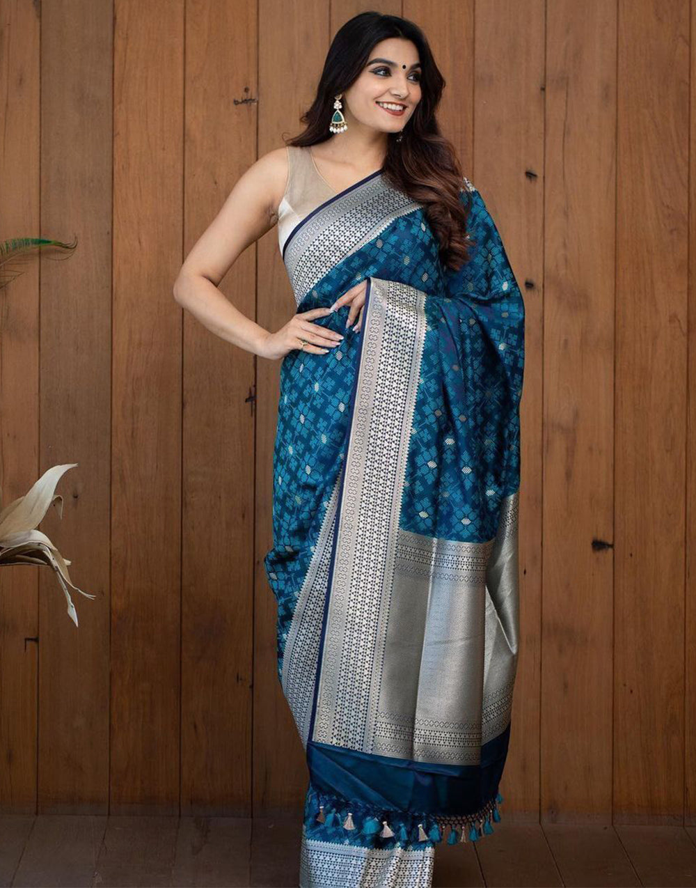 Rama Blue Banarasi Silk Saree With Weaving work