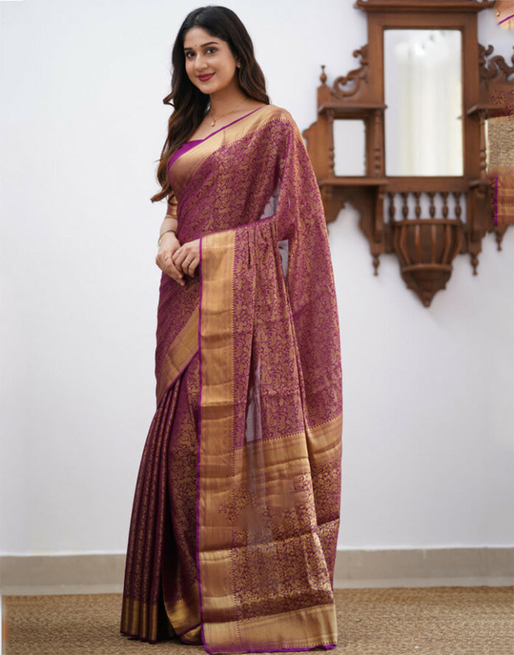 Magenta Banarasi Soft Silk Saree With Weaving Work