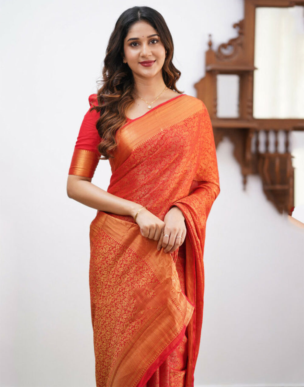 Red Banarasi Soft Silk Saree With Weaving Work