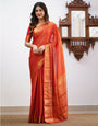 Red Banarasi Soft Silk Saree With Weaving Work