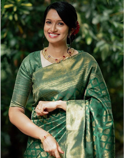 Green Banarasi Silk Saree With Zari Weaving Work