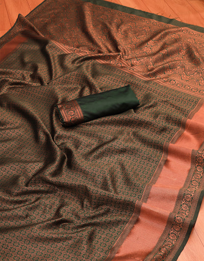 Hunter Green Banarasi Silk Saree With Weaving Work