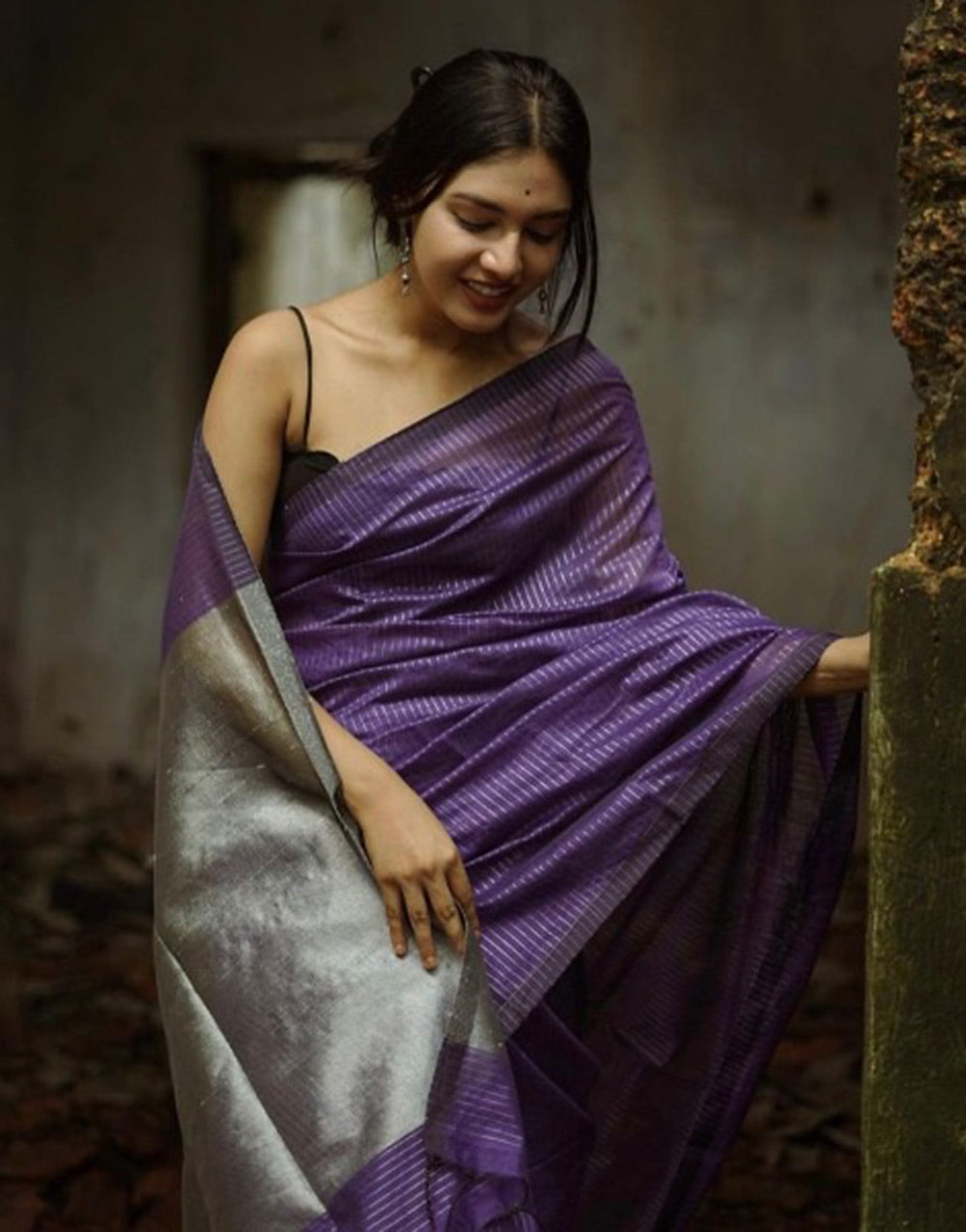 Purple Banarasi Soft Silk Saree With Zari Weaving Work