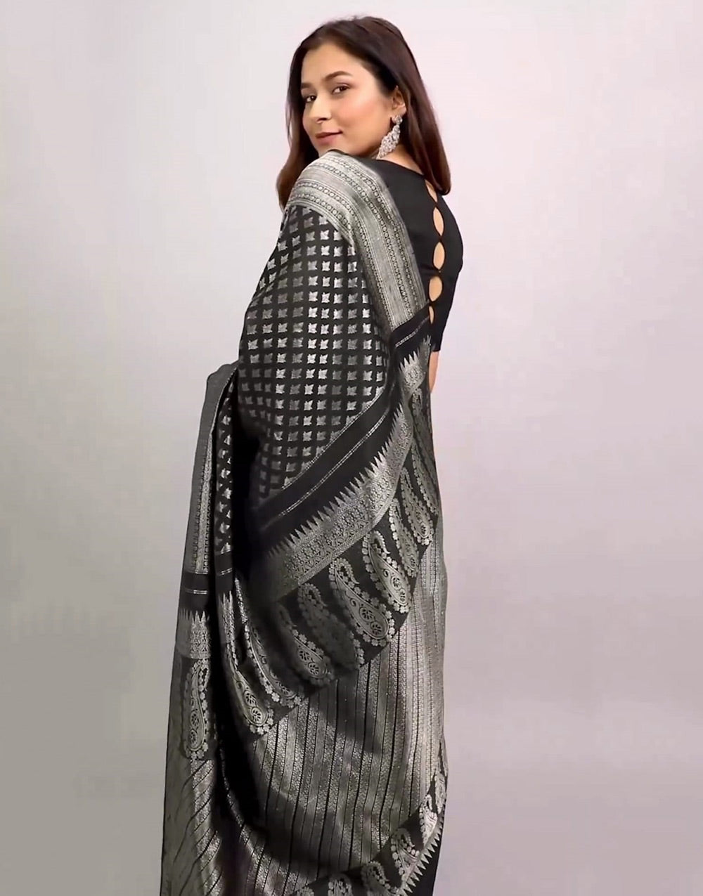 Black Banarasi Soft Silk Saree With Zari Weaving Work