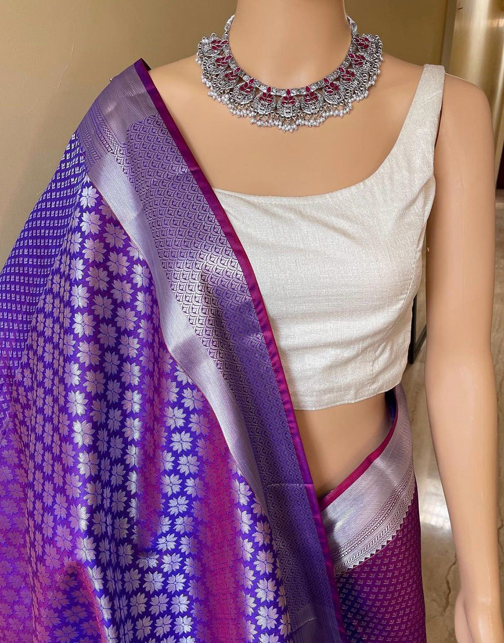 Dark Purple Banarasi Soft Silk Saree With Zari Weaving Work