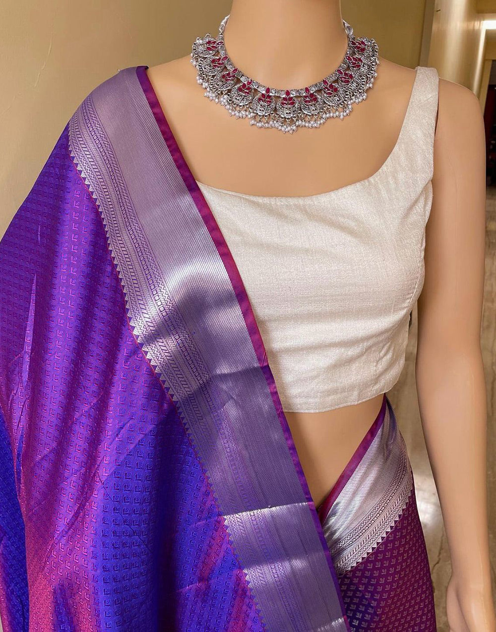 Dark Purple Banarasi Soft Silk Saree With Zari Weaving Work