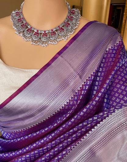 Dark Purple Banarasi Soft Silk Saree With Zari Weaving Work