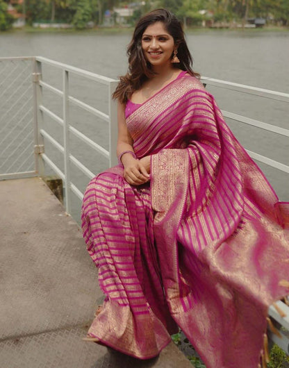 Pink Banarasi Soft Silk Saree With Zari Weaving Work