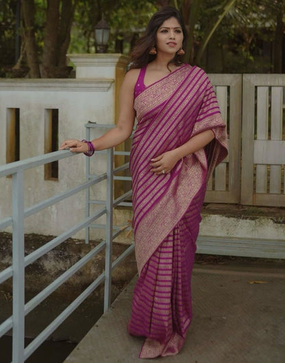 Pink Banarasi Soft Silk Saree With Zari Weaving Work