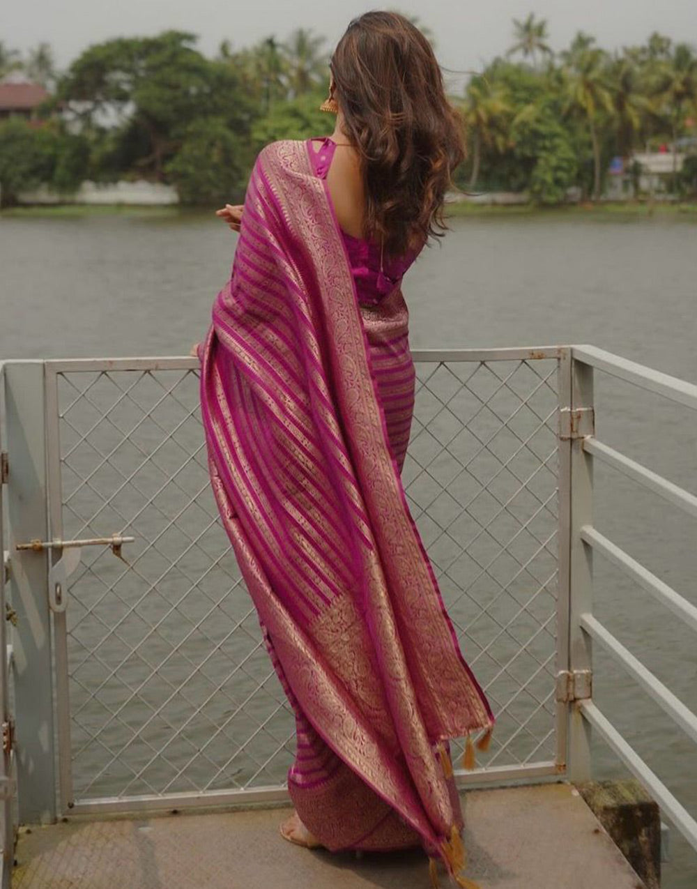 Pink Banarasi Soft Silk Saree With Zari Weaving Work