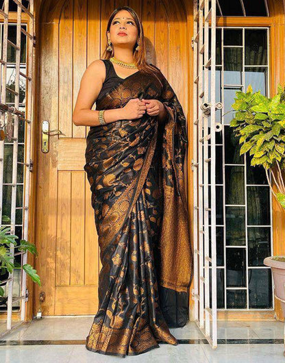 Black Banarasi Soft Silk Saree With Zari Weaving Work