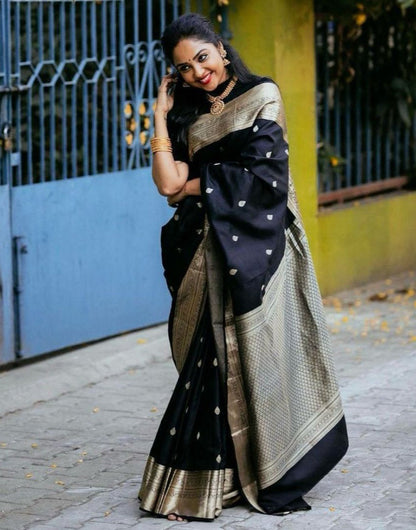 Black Banarasi Soft Silk Saree With Zari Weaving Work