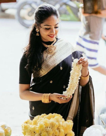 Black Banarasi Soft Silk Saree With Zari Weaving Work