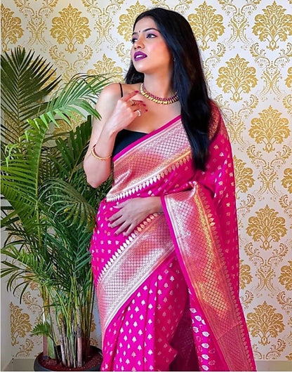 Rani Pink Banarasi Silk Saree With Zari Weaving Work