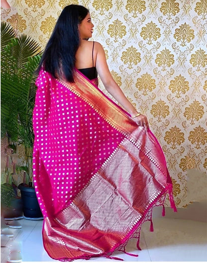 Rani Pink Banarasi Silk Saree With Zari Weaving Work