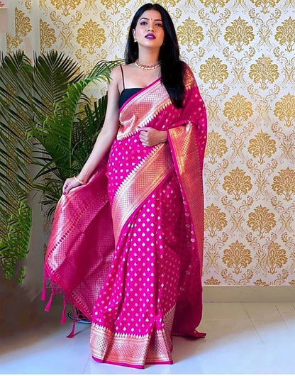 Rani Pink Banarasi Silk Saree With Zari Weaving Work