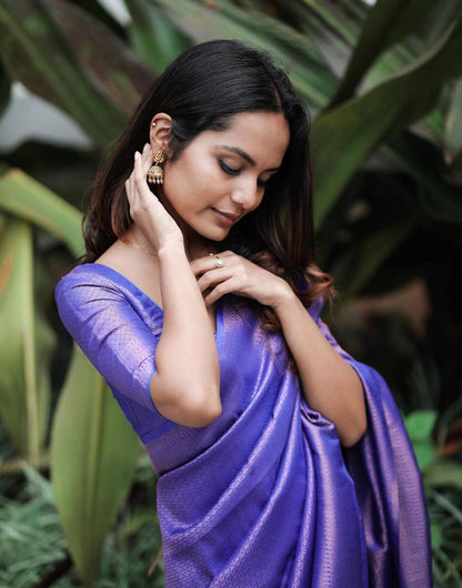 Purple Banarasi Silk Saree With Silver Zari Weaving Work