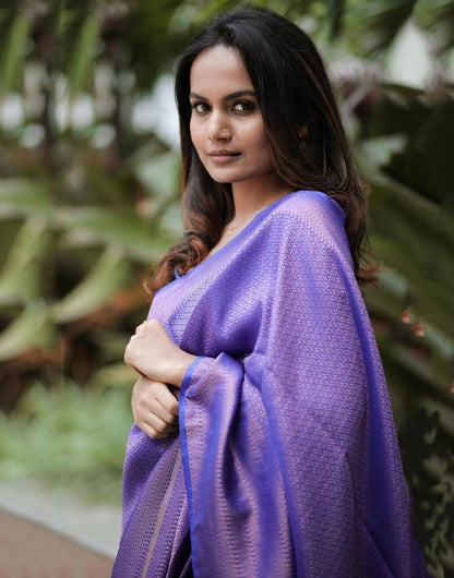 Purple Banarasi Silk Saree With Silver Zari Weaving Work