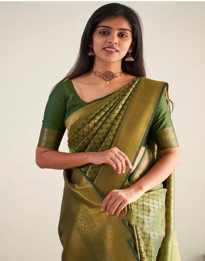 Green Banarasi Silk Saree With Zari Weaving Work