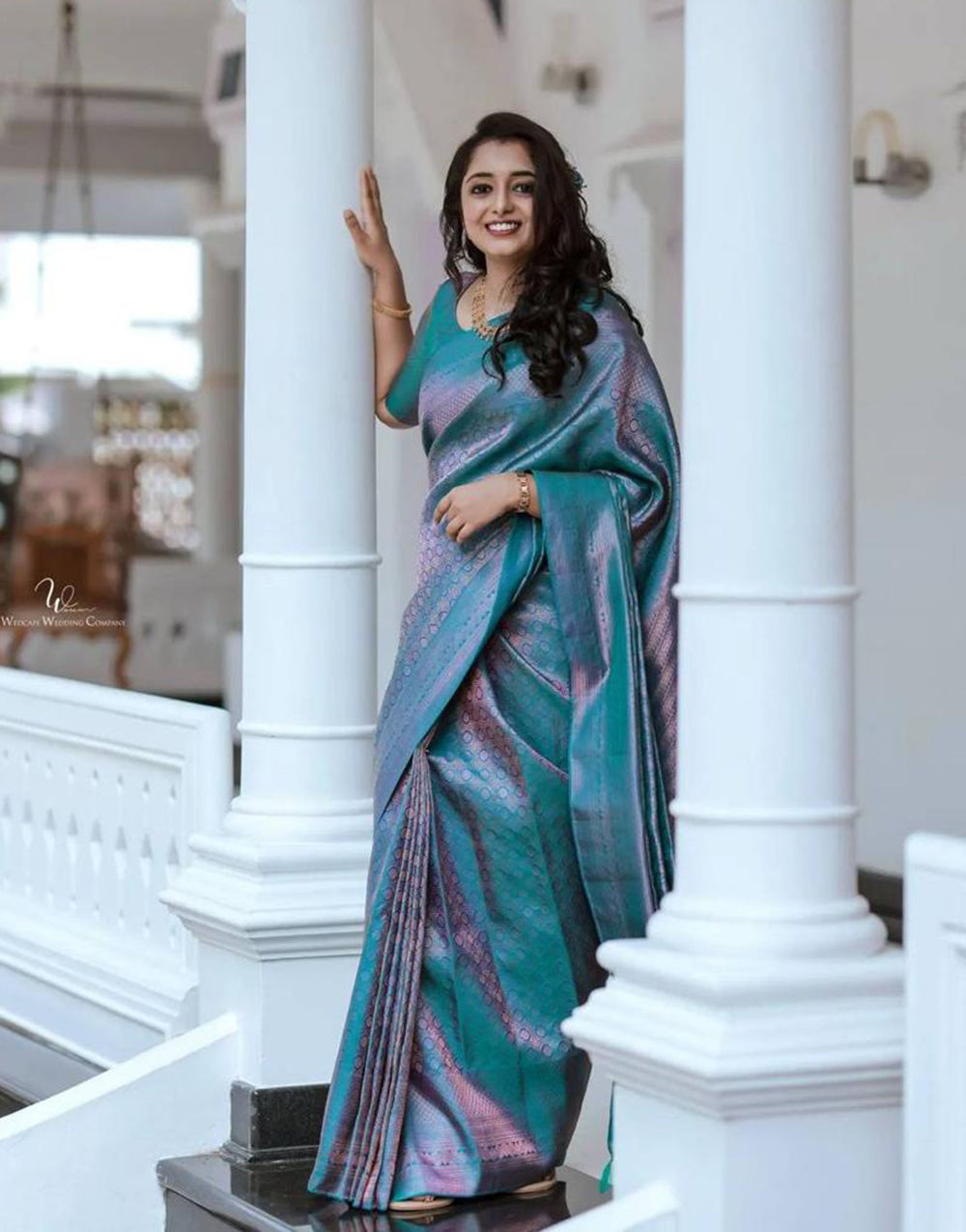 Firozi Banarasi Silk Saree With Zari Weaving Work