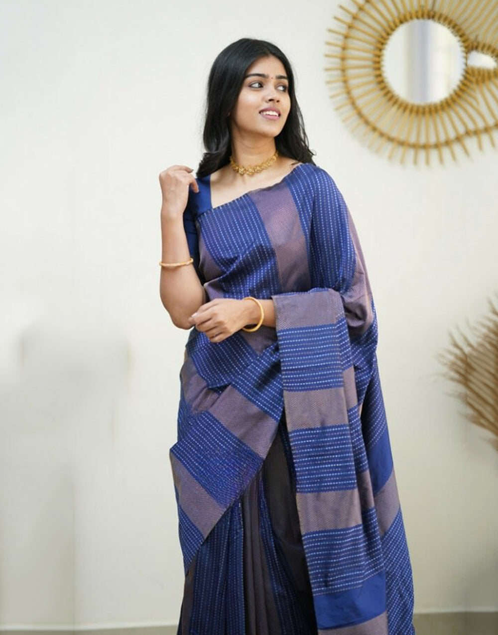 Blue Banarasi Silk Saree With Zari Weaving Work