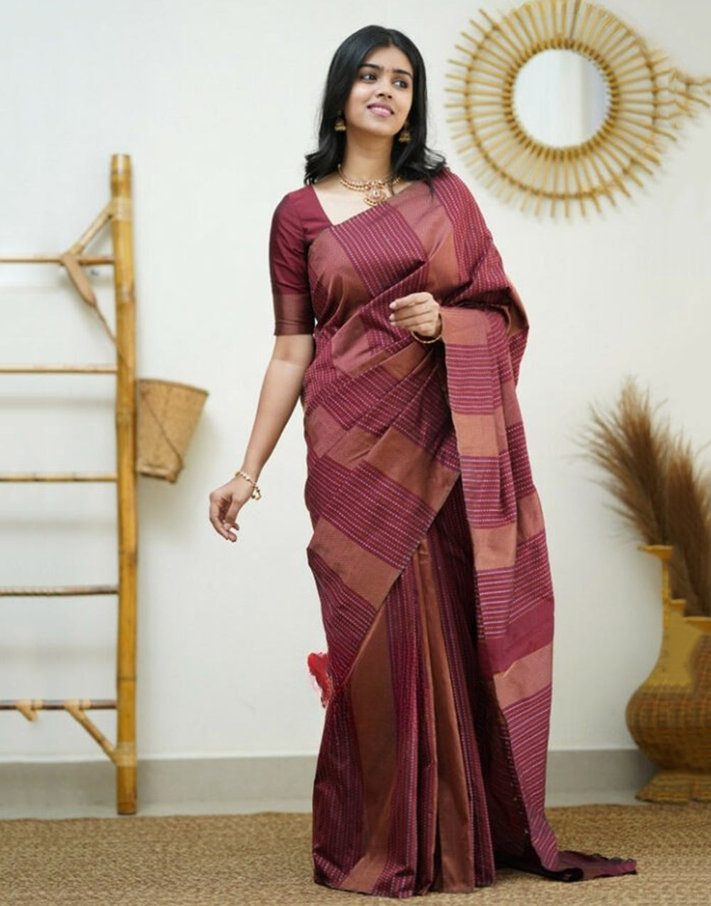 Maroon Banarasi Silk Saree With Zari Weaving Work