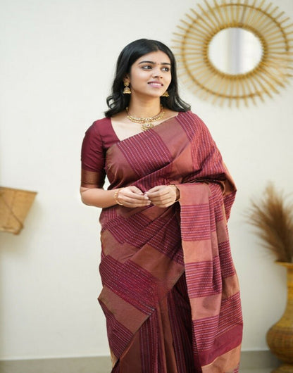 Maroon Banarasi Silk Saree With Zari Weaving Work