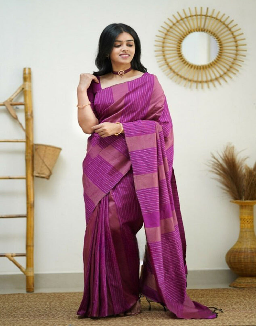 Purple Banarasi Silk Saree With Zari Weaving Work