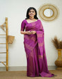 Purple Banarasi Silk Saree With Zari Weaving Work