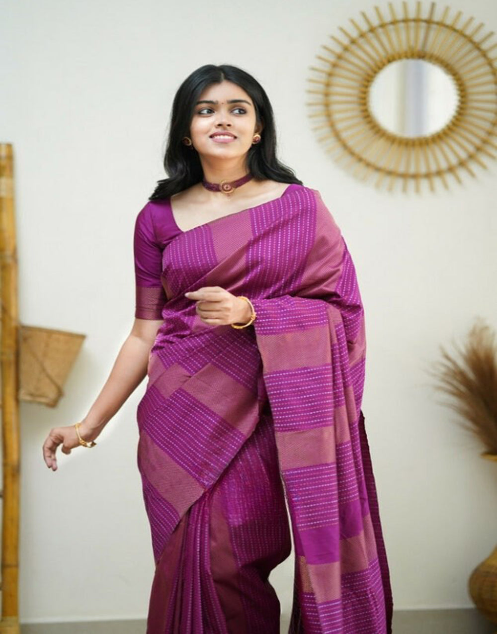 Purple Banarasi Silk Saree With Zari Weaving Work