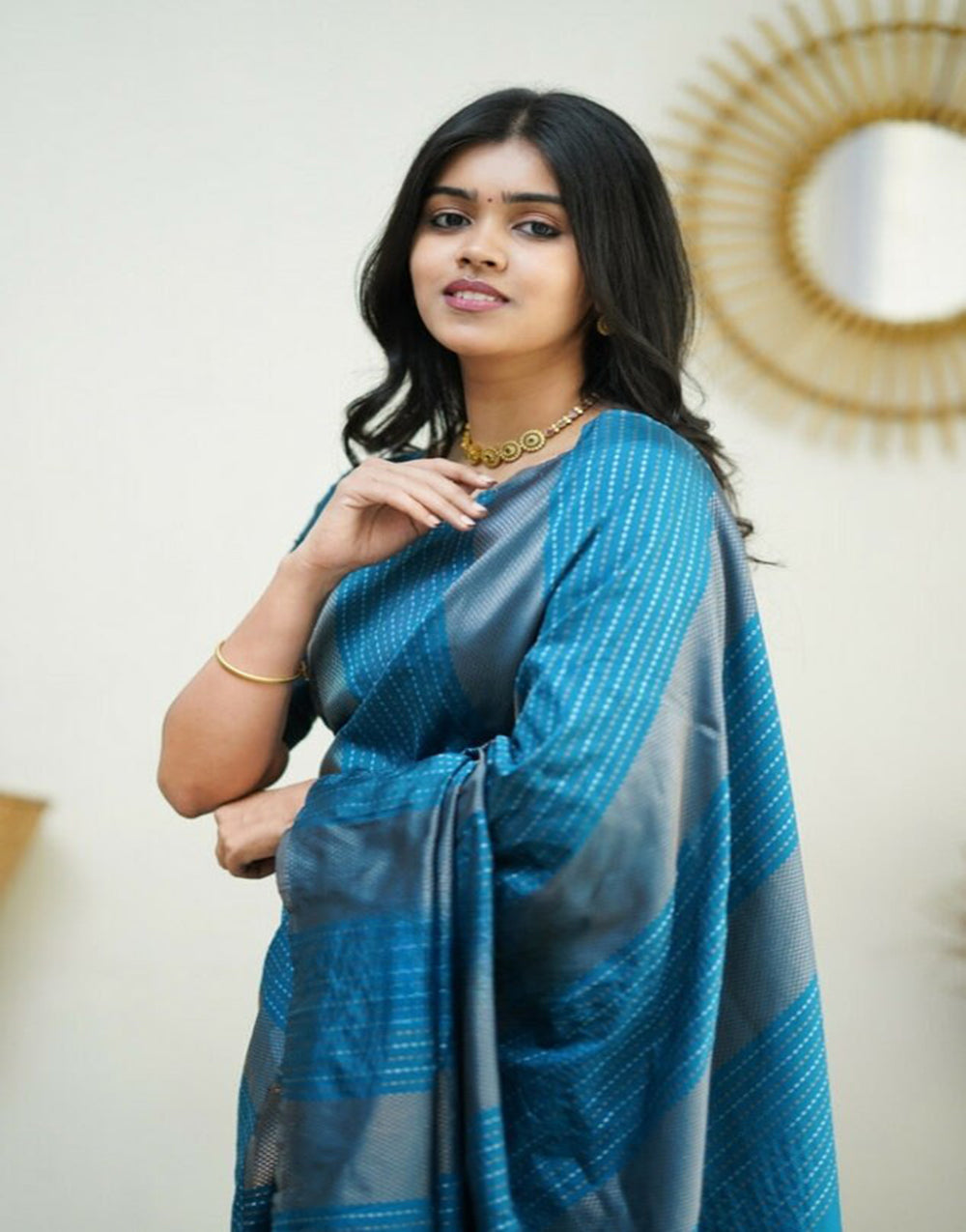 Rama Blue Banarasi Silk Saree With Zari Weaving Work