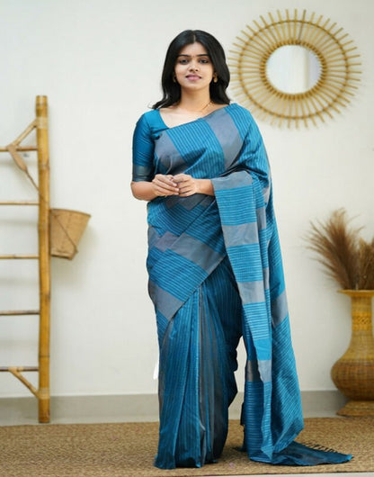 Rama Blue Banarasi Silk Saree With Zari Weaving Work