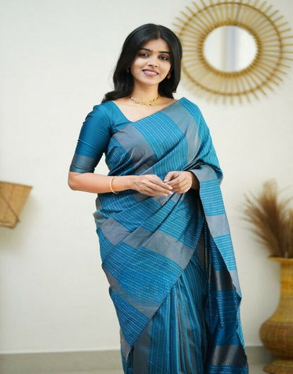 Rama Blue Banarasi Silk Saree With Zari Weaving Work