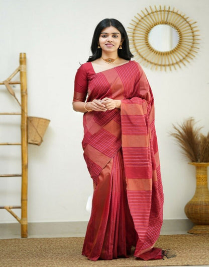 Red Banarasi Silk Saree With Zari Weaving Work