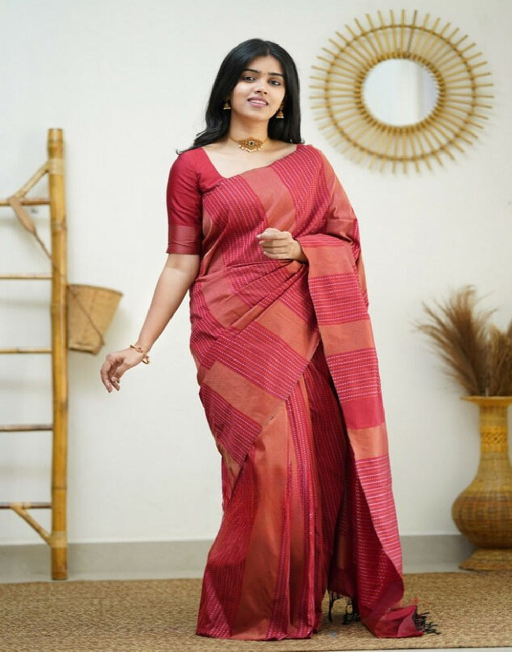 Red Banarasi Silk Saree With Zari Weaving Work