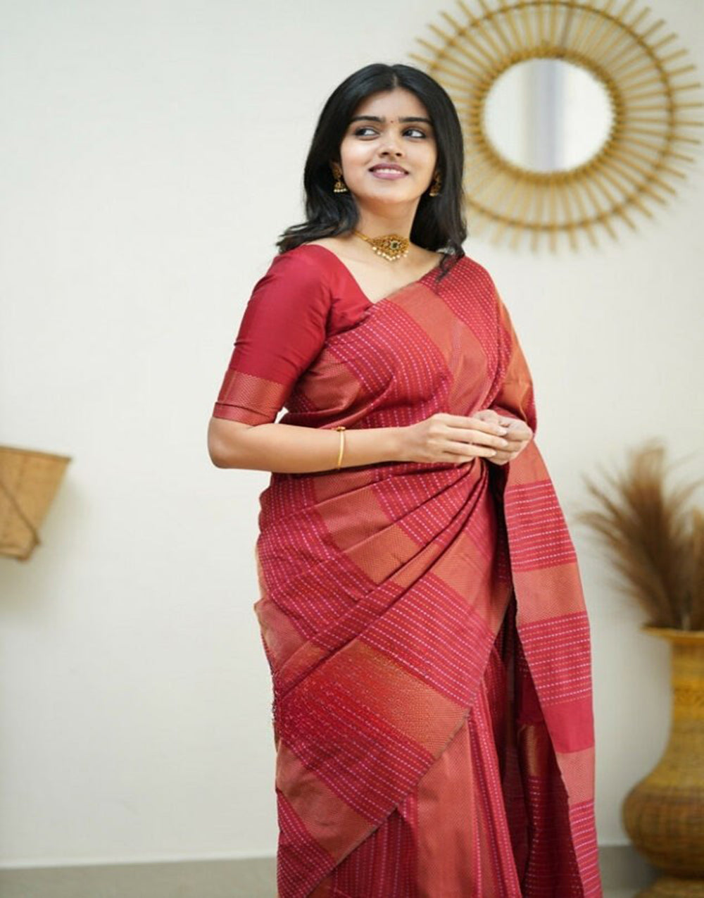 Red Banarasi Silk Saree With Zari Weaving Work