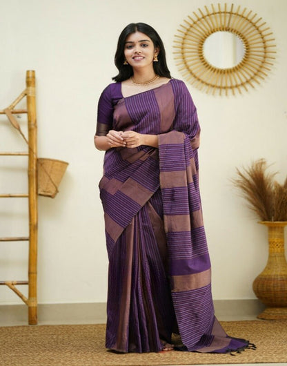 Purple & Brown Banarasi Silk Saree With Zari Weaving Work