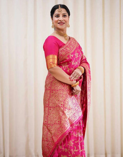 Pink Banarasi Silk Saree With Zari Weaving Work