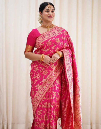 Pink Banarasi Silk Saree With Zari Weaving Work