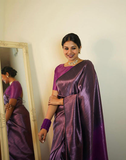 Purple Banarasi Silk Saree With Zari Weaving Work