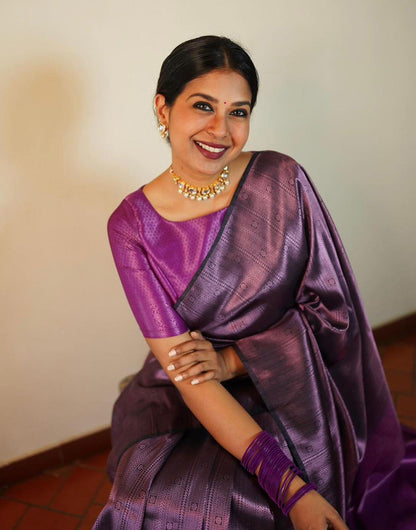 Purple Banarasi Silk Saree With Zari Weaving Work