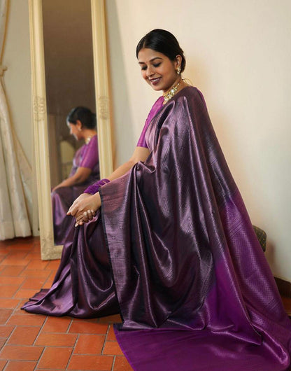 Purple Banarasi Silk Saree With Zari Weaving Work