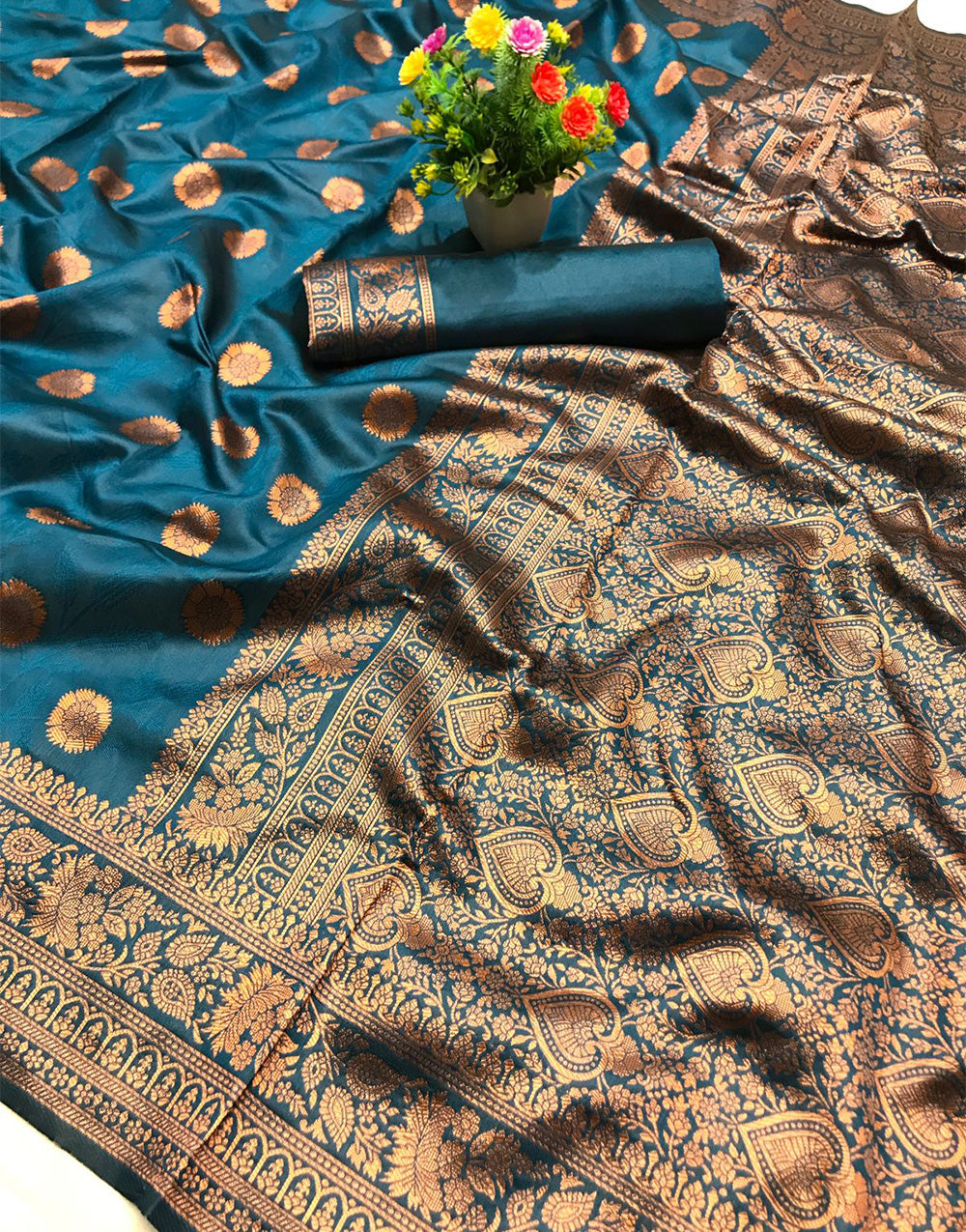 Teal Blue Banarasi Silk With Zari Weaving Work